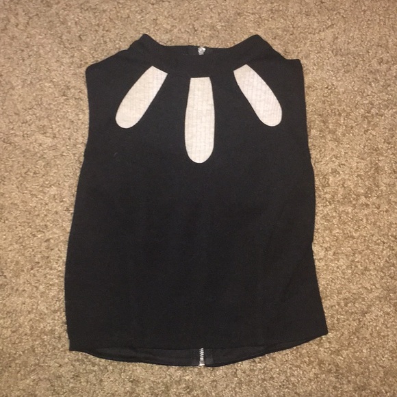 Black Crop Top w/ Cut Outs - Picture 3 of 5